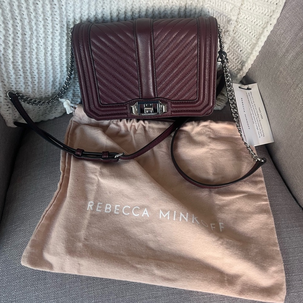 Rebecca Minkoff chevron quilted, small love crossbody in Bordeaux color